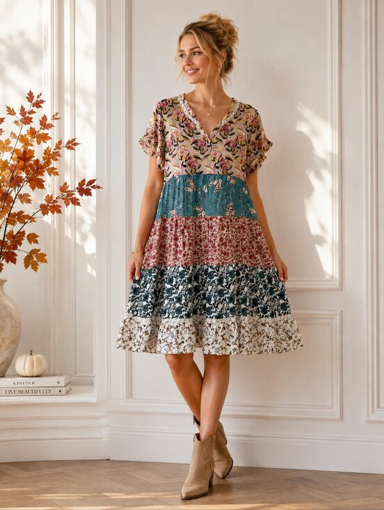 Grace & Lace Dresses & Skirts - Grace & Lace Floral Patchwork Tiered Dress Boho Cottagecore | Size Medium